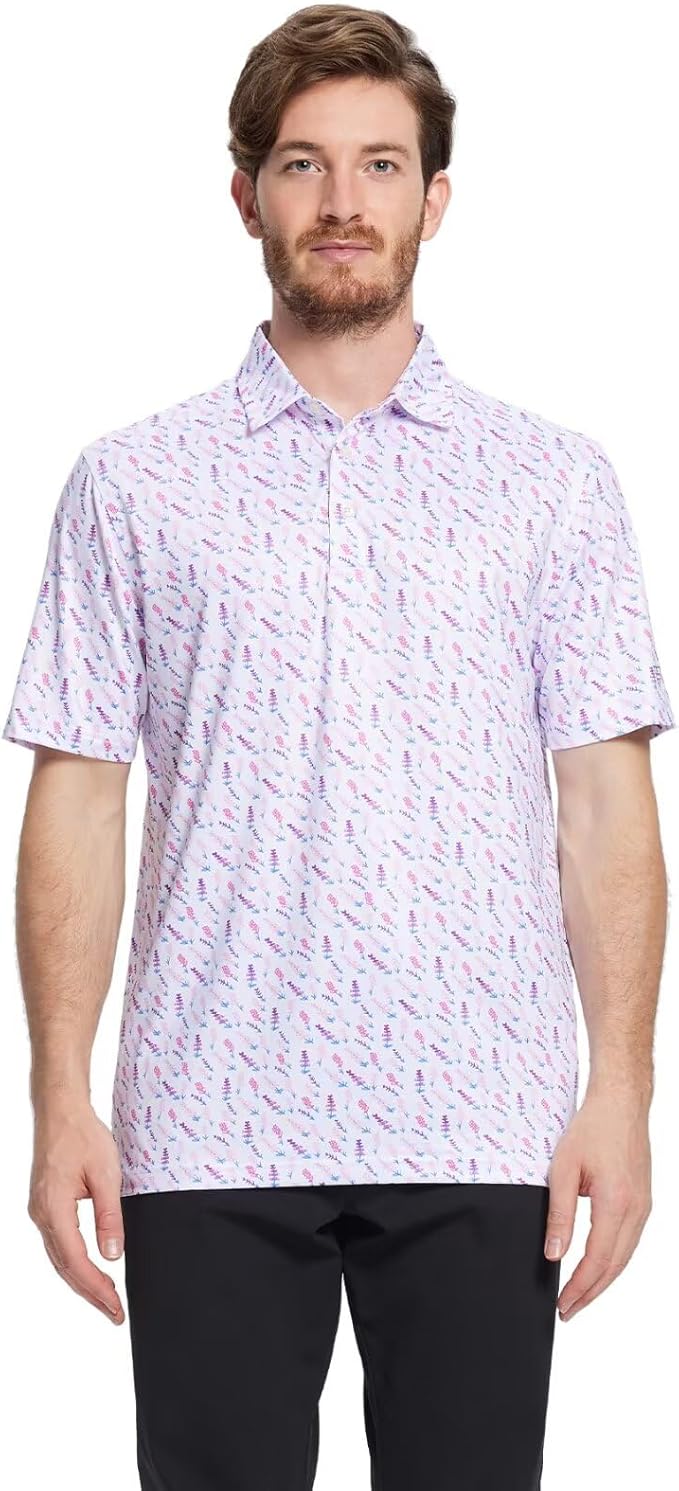 Men's Golf Polo Shirts Short Sleeve Striped Performance Moisture Wicking Dry Fit Golf Shirts for Men