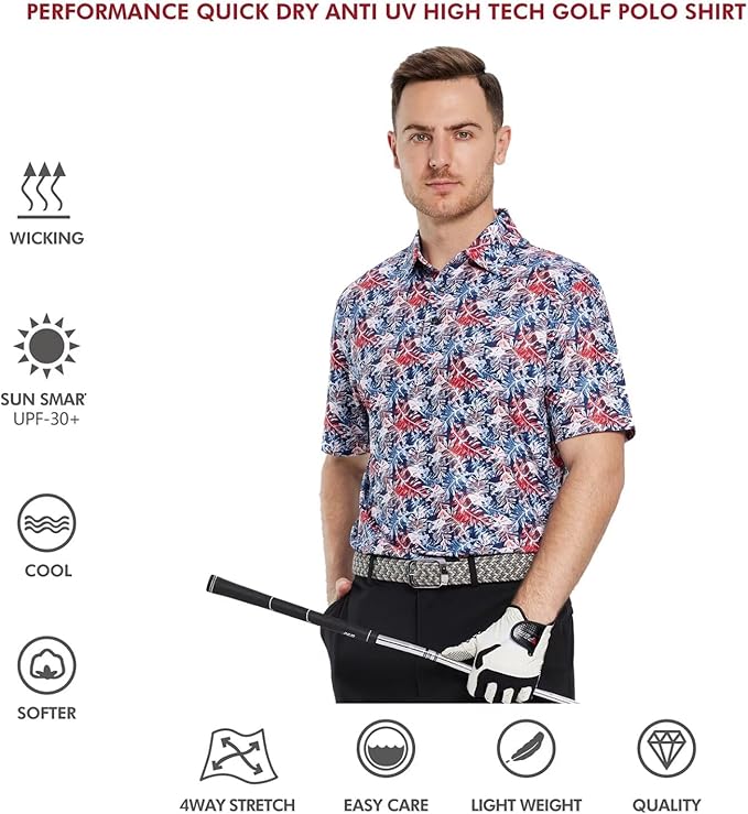 Men's Golf Polo Shirts Short Sleeve Striped Performance Moisture Wicking Dry Fit Golf Shirts for Men