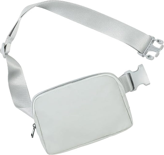ODODOS Unisex Mini Belt Bag with Adjustable Strap Small Fanny Pack for Workout Running Traveling Hiking, Light Grey