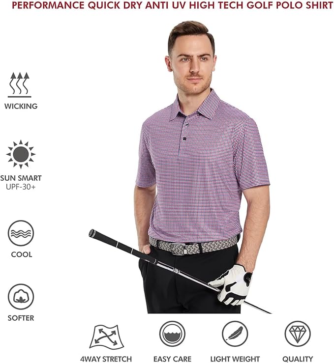 Men's Golf Polo Shirts Short Sleeve Striped Performance Moisture Wicking Dry Fit Golf Shirts for Men
