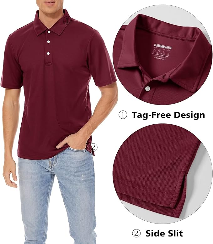 MAGCOMSEN Men's Polo Shirts 3 Buttons Casual Work T Shirts Quick Dry Short Sleeve Golf Shirt Pique Jersey Outdoor Performance