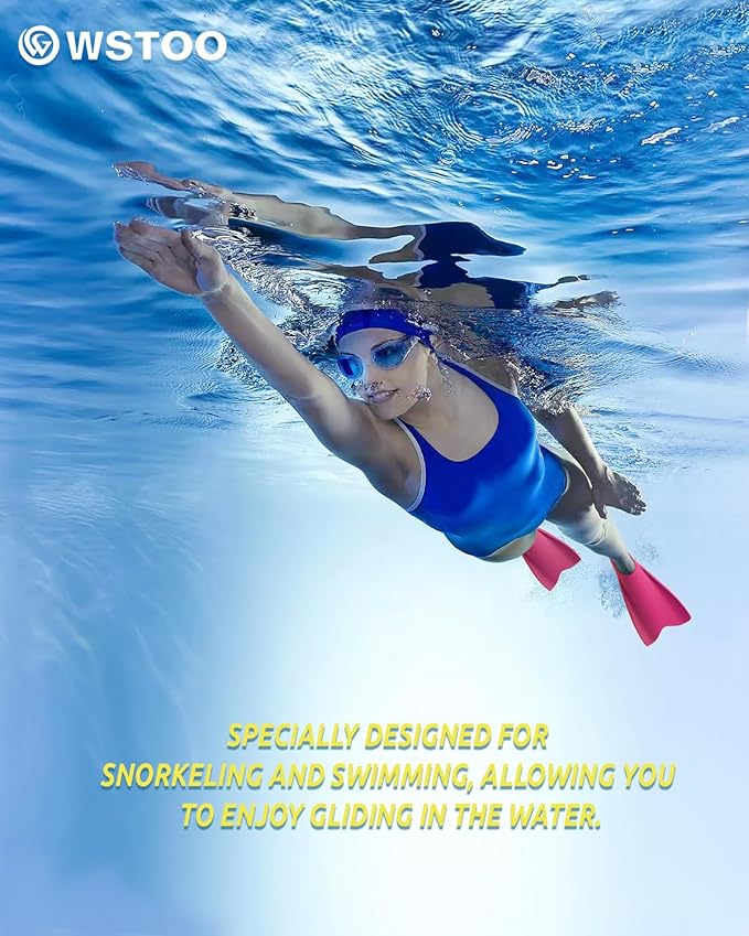 W WSTOO Streamlined Swimming Fins,Training Short Flippers,Silicone Swimming Flippers for Kids Adults Men and Women for Swimming Snorkeling and Diving
