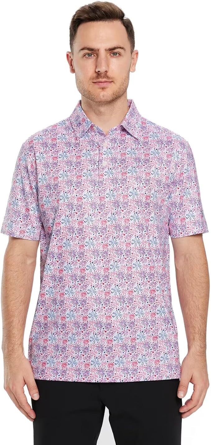 Men's Golf Polo Shirts Short Sleeve Striped Performance Moisture Wicking Dry Fit Golf Shirts for Men