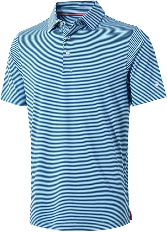 Mens Golf Shirt Moisture Wicking Dry Fit Performance Sport Short Sleeve Striped Golf Polo Shirts for Men