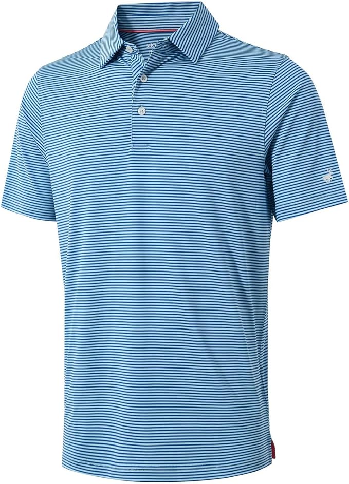 Mens Golf Shirt Moisture Wicking Dry Fit Performance Sport Short Sleeve Striped Golf Polo Shirts for Men