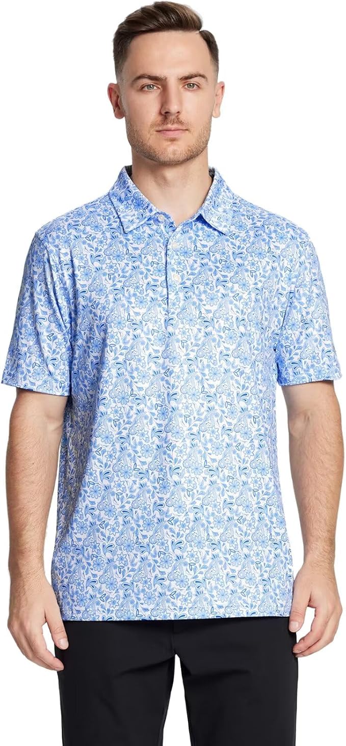 Men's Golf Polo Shirts Short Sleeve Striped Performance Moisture Wicking Dry Fit Golf Shirts for Men