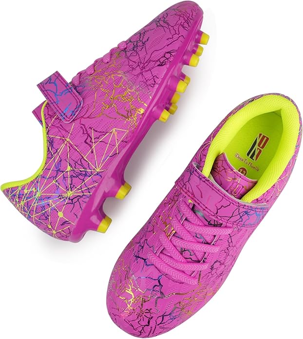 brooman Kids Firm Ground Soccer Cleats Girls Football Cleats with Shin Guards and Soccer Socks