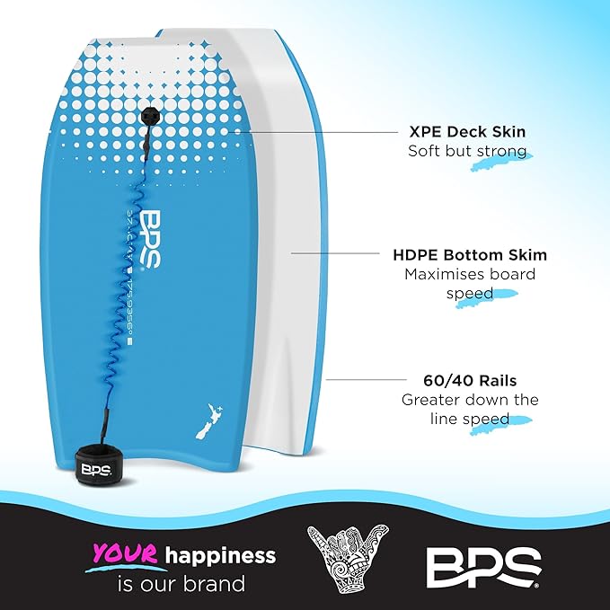 BPS 'Storm' Bodyboard with Premium Coiled Leash - Lightweight with EPS Core, Durable for All Wave Conditions