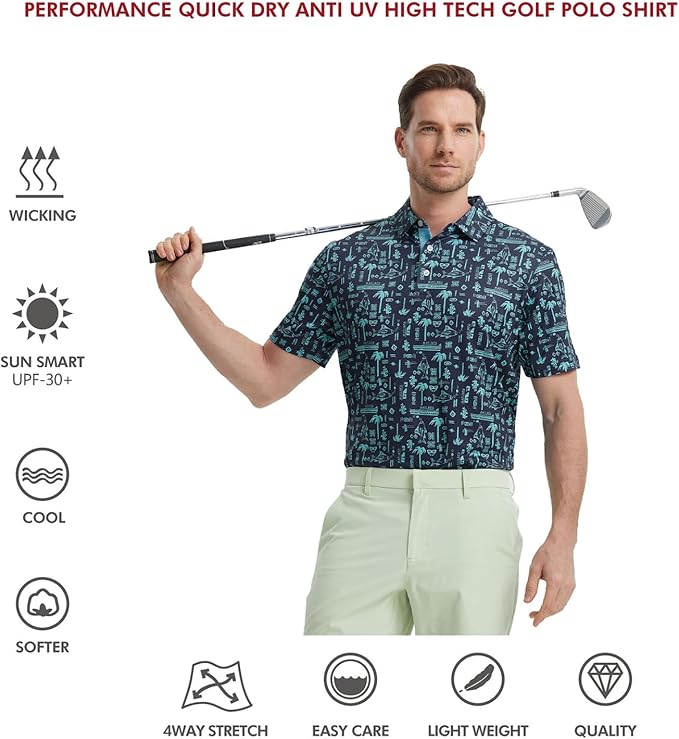 Men's Golf Polo Shirts Short Sleeve Striped Performance Moisture Wicking Dry Fit Golf Shirts for Men