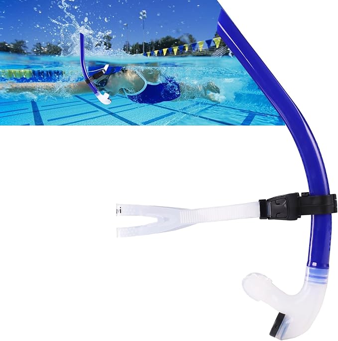 Swim Snorkel for Lap Swimming,Adult Swimmers Snorkeling Gear for Swimming Snorkel Training in Pool and Open Water,Snorkle Center Mount Silicone Mouthpiece One-Way Purge Valve