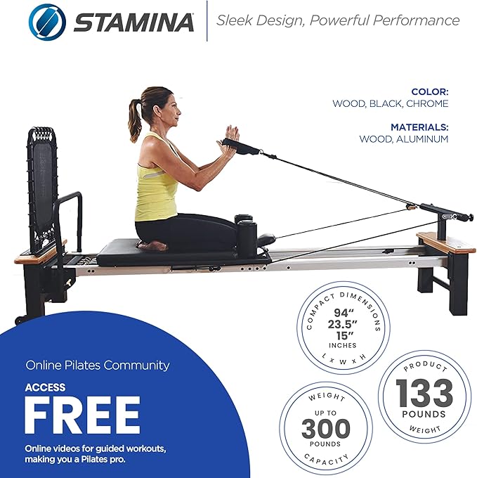 Stamina Products AeroPilates Reformer Workout Machine for Home Gym, 300 lb Capacity
