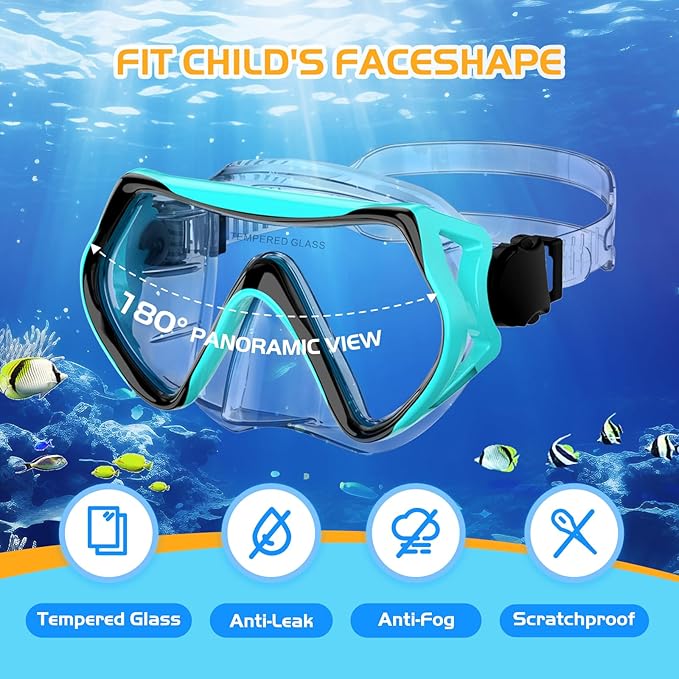 Snorkeling Gear, Dry Snorkel Set180° Panoramic Wide View,Anti-Fog Scuba Diving Mask, Professional Snorkeling Gear for Free Breathing, Swimming, Diving