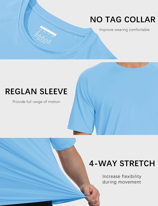 MAGCOMSEN Men's Short Sleeve UPF 50+ Sun Protection Shirts Quick Dry Athletic T-Shirt Hiking Running Swimming Rash Guard