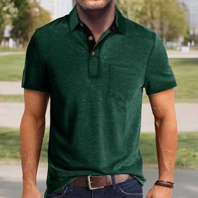 Men's Casual Polo Shirts Classic Button Basic Short Sleeve Shirt Solid Color Cotton Tees Golf Stylish Tops