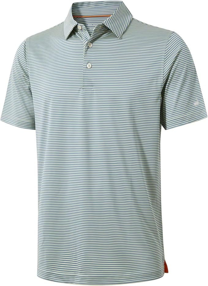 Mens Golf Shirt Moisture Wicking Dry Fit Performance Sport Short Sleeve Striped Golf Polo Shirts for Men