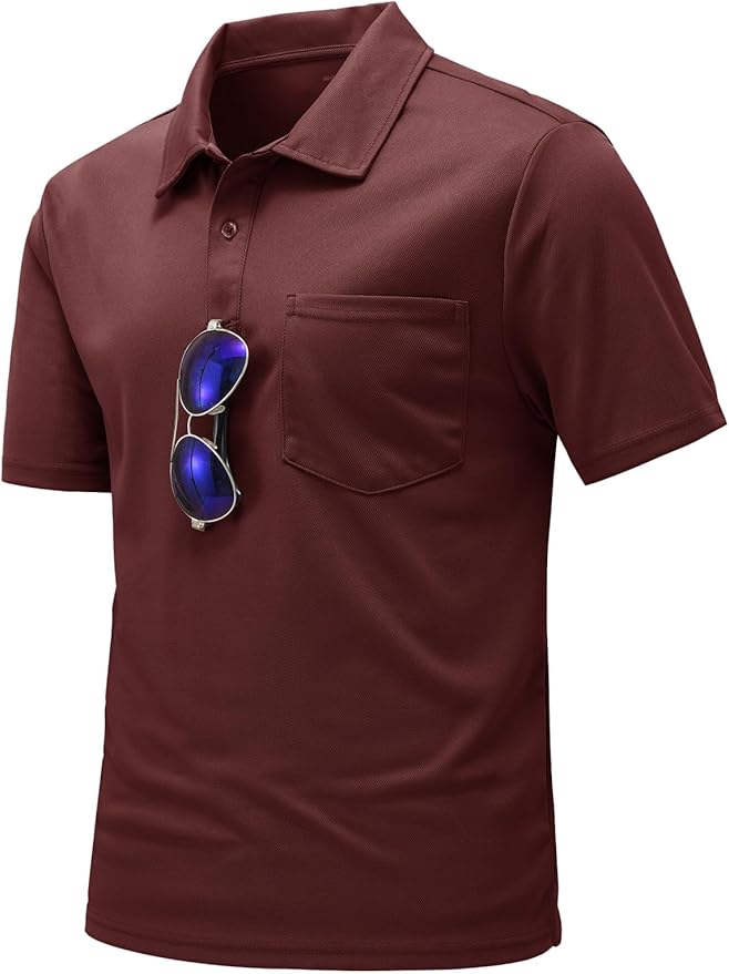 TBMPOY Men's Polo Shirts with Pocket Short Sleeve Quick Dry Casual Sports Outdoor Golf Shirt