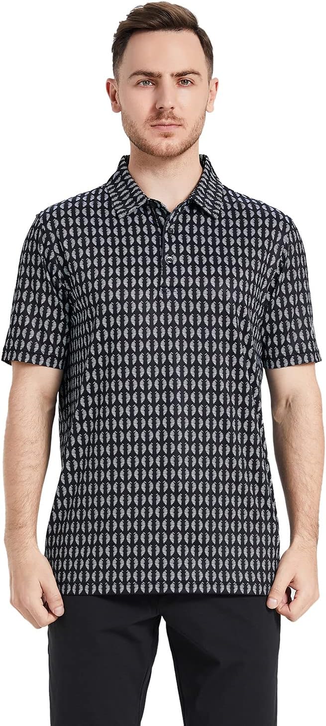 Men's Golf Polo Shirts Short Sleeve Striped Performance Moisture Wicking Dry Fit Golf Shirts for Men