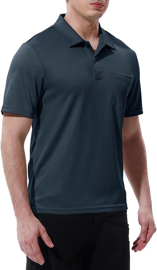TBMPOY Men's Polo Shirts with Pocket Short Sleeve Quick Dry Casual Sports Outdoor Golf Shirt