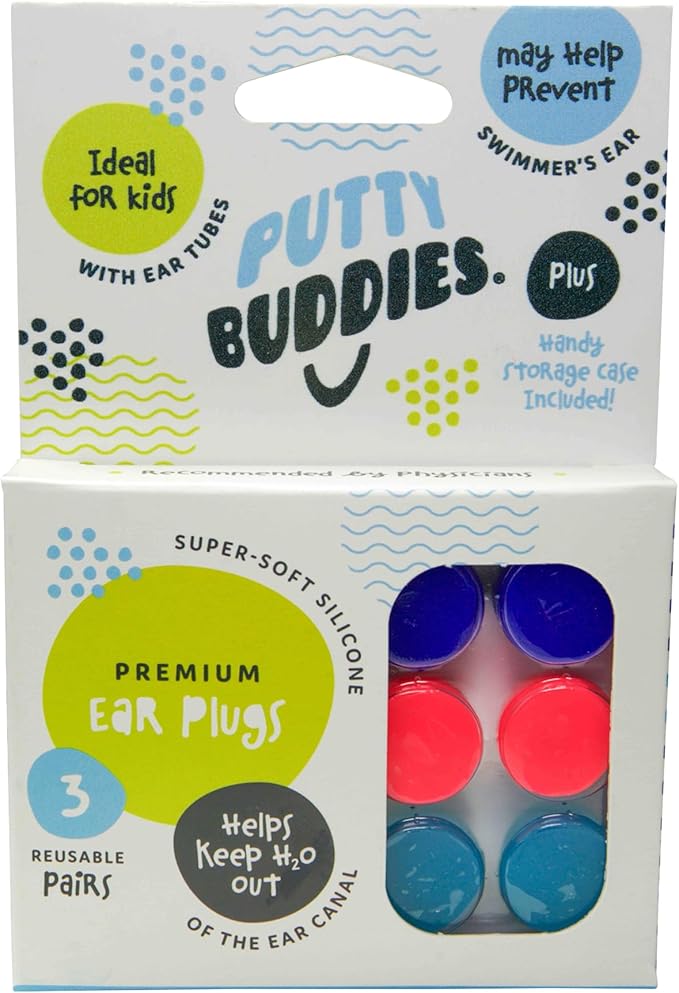 Earvolution Original Putty Buddies Ear Plugs for Swimming - Invented by an Ear Physician - Moldable, Premium Silicone Ear Plugs - One Size - Waterproof - Made in The USA - 3 Pair Pack