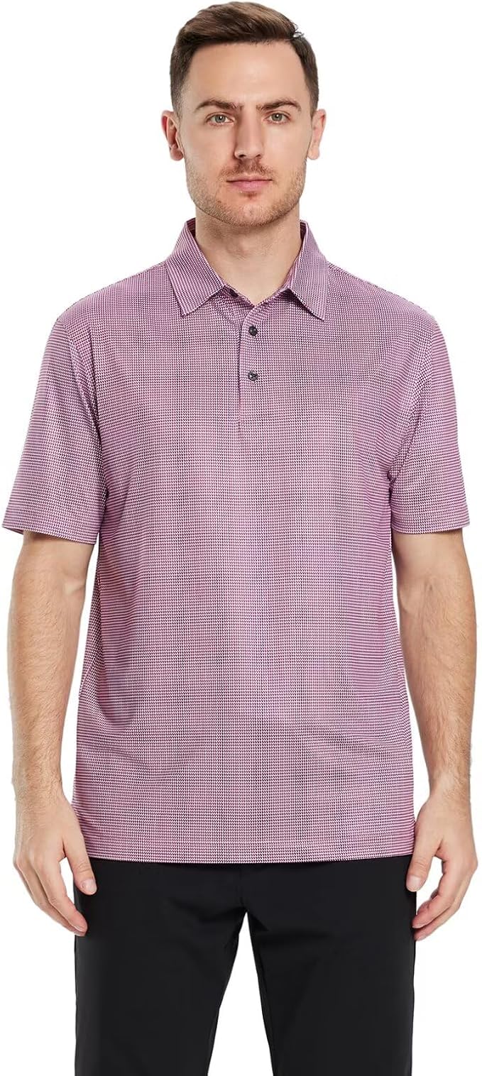 Men's Golf Polo Shirts Short Sleeve Striped Performance Moisture Wicking Dry Fit Golf Shirts for Men