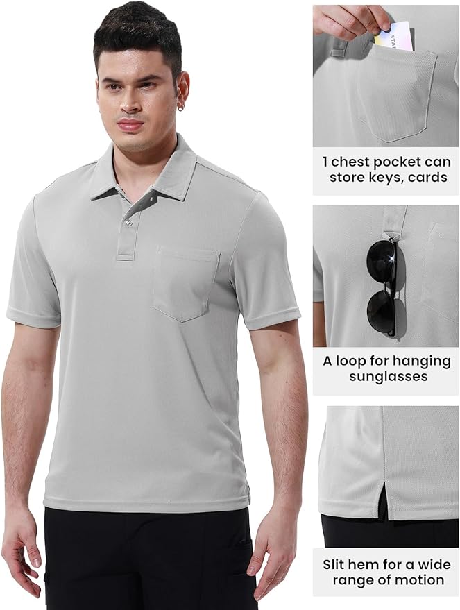 TBMPOY Men's Polo Shirts with Pocket Short Sleeve Quick Dry Casual Sports Outdoor Golf Shirt