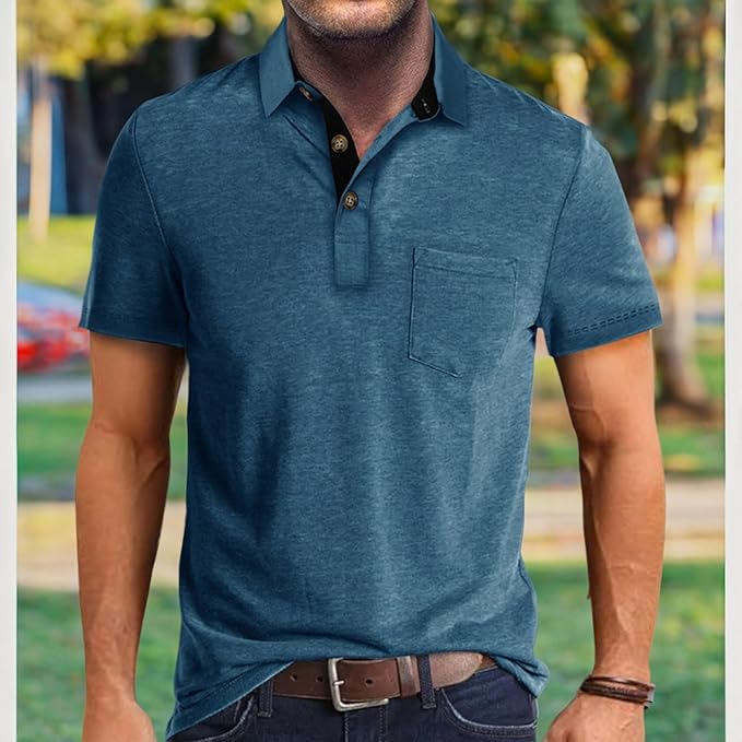 Men's Casual Polo Shirts Classic Button Basic Short Sleeve Shirt Solid Color Cotton Tees Golf Stylish Tops
