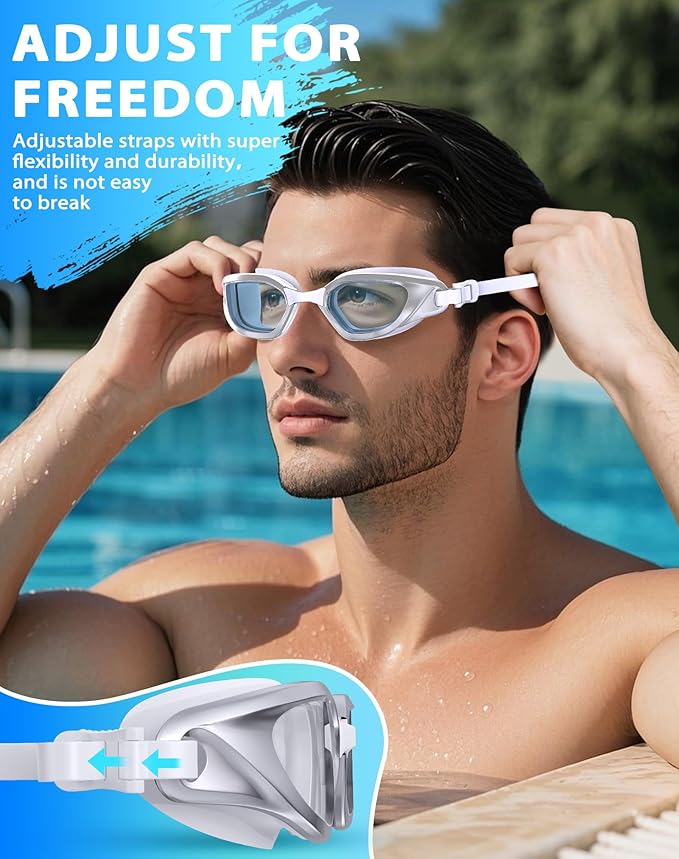 Swim Goggles, Unisex Adult Swimming Goggles Anti Fog Anti UV No Leakage Wide View for Men Women Youth