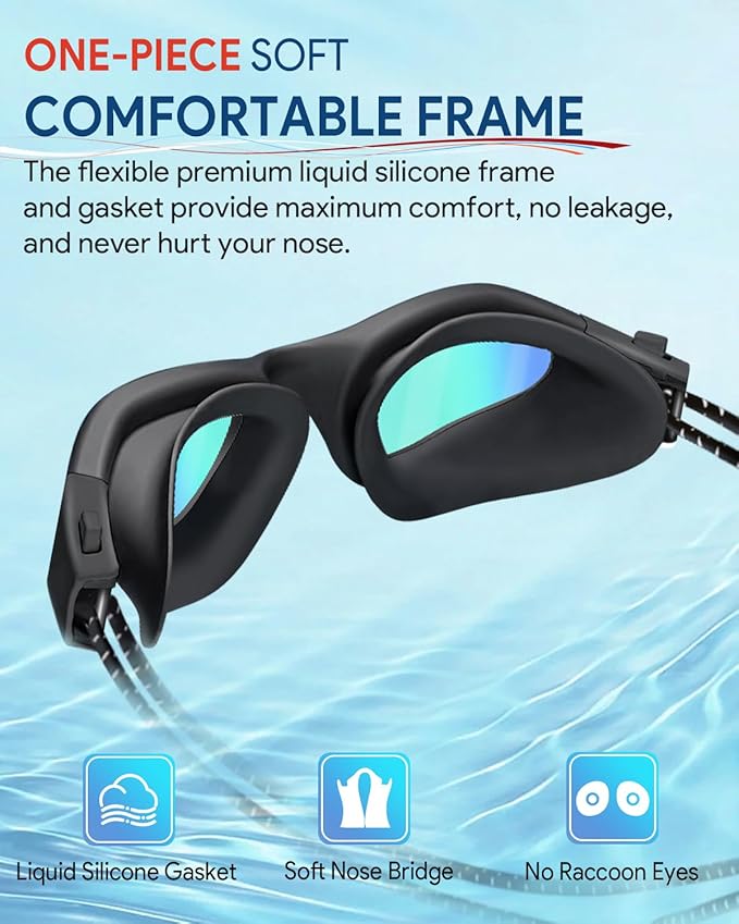 Swim Goggles, Polarized Adult Swimming Goggles Bungee Strap No Hair Pulling Anti-fog Pool Goggles for Men Women