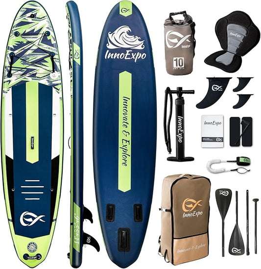 InnoExpo 11' Inflatable Stand Up Paddle Boards with Premium Accessories, Wide Stable SUP Paddle Board Design, Non-Slip Comfort Deck for Youth & Adults