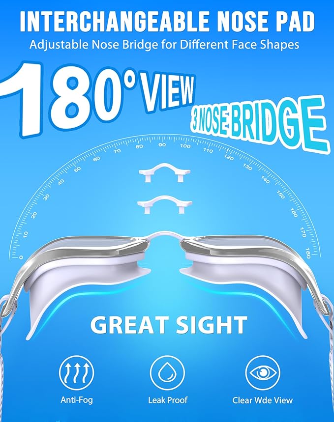 Swim Goggles, Unisex Adult Swimming Goggles Anti Fog Anti UV No Leakage Wide View for Men Women Youth