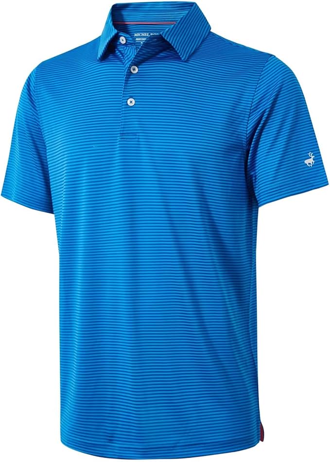 Mens Golf Shirt Moisture Wicking Dry Fit Performance Sport Short Sleeve Striped Golf Polo Shirts for Men