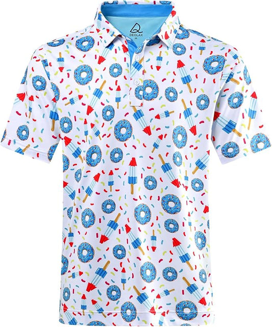 DEOLAX Mens Polo Shirts Fashion Print Mens Golf Shirt Dry Fit Mens Golf Polo Short Sleeve Quick Dry Funny Golf Shirt for Men