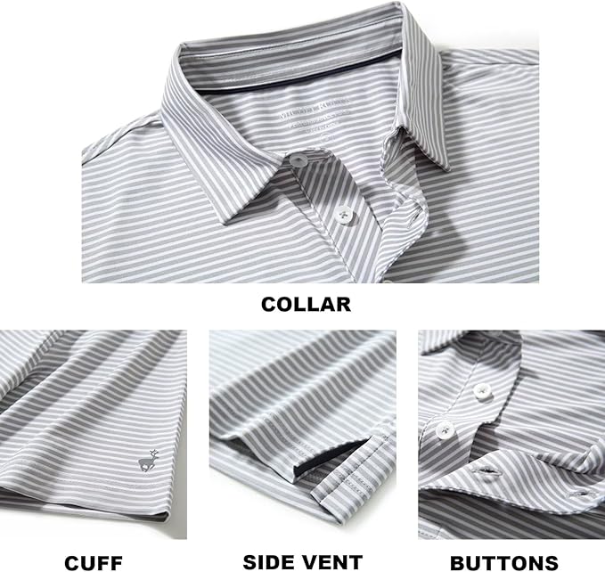 Mens Golf Shirt Moisture Wicking Dry Fit Performance Sport Short Sleeve Striped Golf Polo Shirts for Men