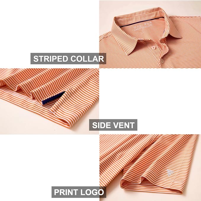 Men's Golf Polo Shirts Short Sleeve Striped Performance Moisture Wicking Dry Fit Golf Shirts for Men