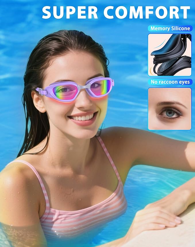 Swim Goggles, Unisex Adult Swimming Goggles Anti Fog Anti UV No Leakage Wide View for Men Women Youth