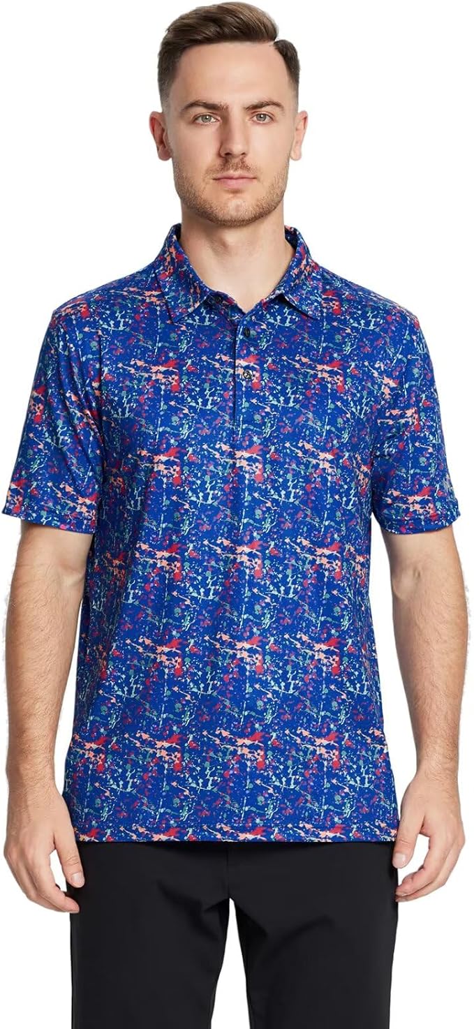 Men's Golf Polo Shirts Short Sleeve Striped Performance Moisture Wicking Dry Fit Golf Shirts for Men