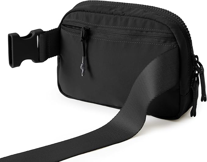 ODODOS Unisex Mini Belt Bag with Adjustable Strap Small Fanny Pack for Workout Running Traveling Hiking, Elegant Black