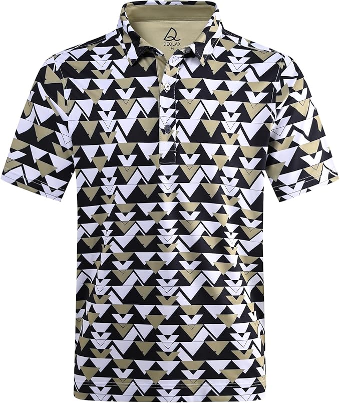 DEOLAX Mens Polo Shirts Fashion Print Mens Golf Shirt Dry Fit Mens Golf Polo Short Sleeve Quick Dry Funny Golf Shirt for Men