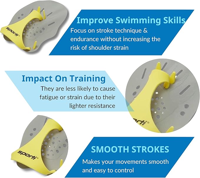 Sporti Hand Paddles for Swimming - Lightweight Swimming Paddles, Adjustable Silicone Straps