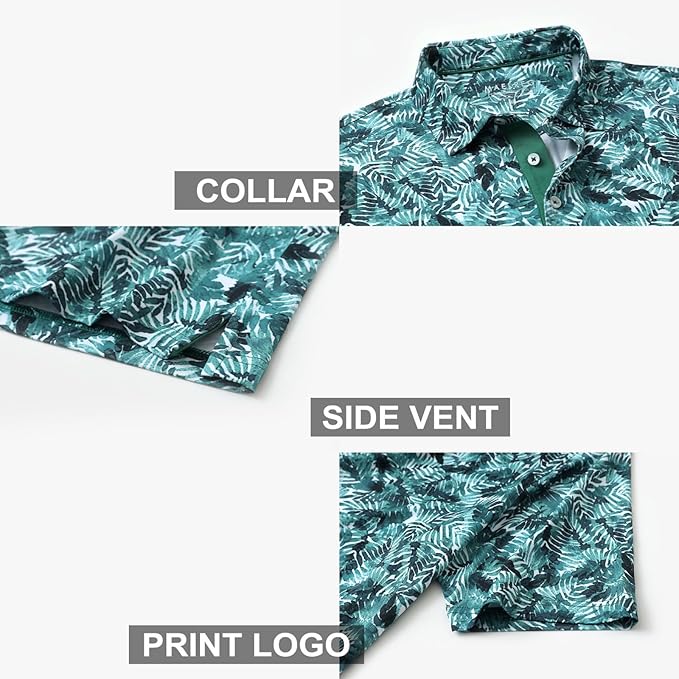 Men's Golf Polo Shirts Short Sleeve Striped Performance Moisture Wicking Dry Fit Golf Shirts for Men