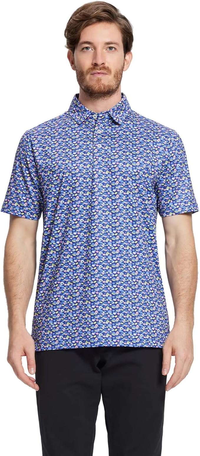 Men's Golf Polo Shirts Short Sleeve Striped Performance Moisture Wicking Dry Fit Golf Shirts for Men