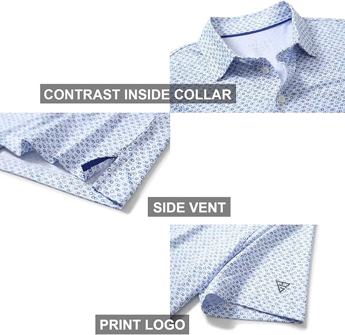 Men's Golf Polo Shirts Short Sleeve Striped Performance Moisture Wicking Dry Fit Golf Shirts for Men