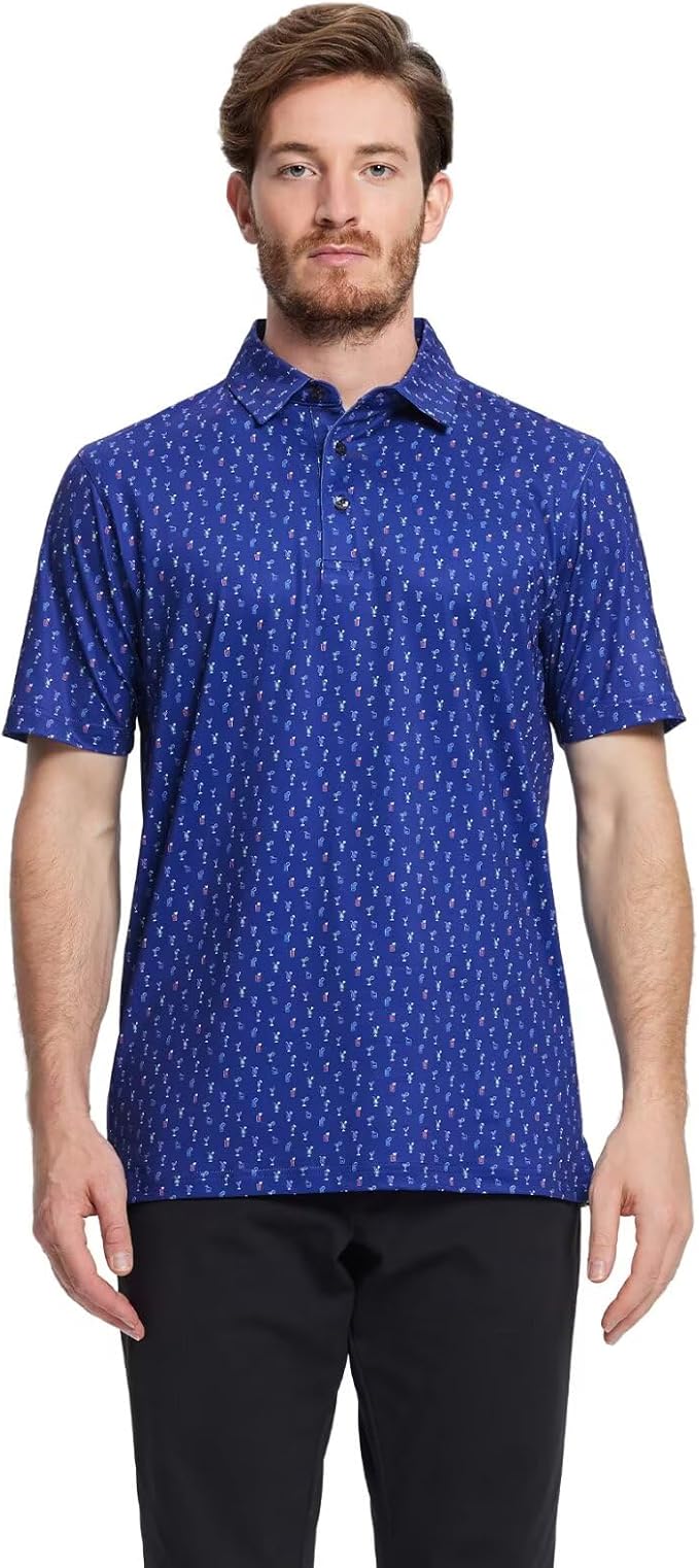 Men's Golf Polo Shirts Short Sleeve Striped Performance Moisture Wicking Dry Fit Golf Shirts for Men