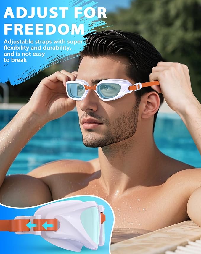 Swim Goggles, Unisex Adult Swimming Goggles Anti Fog Anti UV No Leakage Wide View for Men Women Youth
