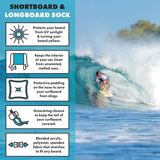Surfboard Stretch Sox Shortboard and Longboard Board Sock Cover, 5-10ft Surf, 10ft 8in - 11ft 8in SUP