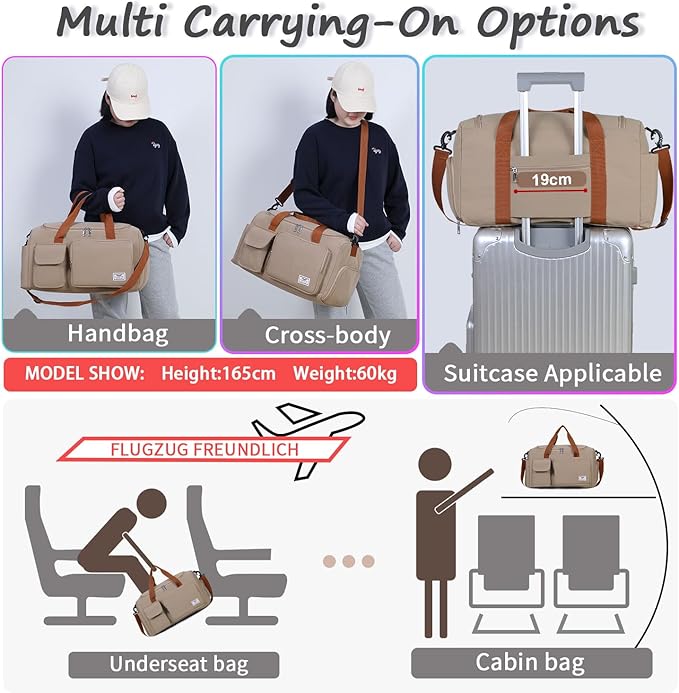 FIORETTO Women's Gym Duffle Bag with Shoes Compartment, 37L Capacity, Ideal for Travel, Gym, Sports, Duffel, Weekender