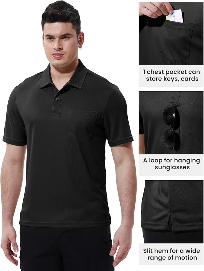 TBMPOY Men's Polo Shirts with Pocket Short Sleeve Quick Dry Casual Sports Outdoor Golf Shirt