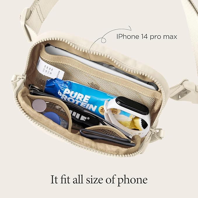 ODODOS Unisex Mini Belt Bag with Adjustable Strap Small Fanny Pack for Workout Running Traveling Hiking, Eggshell