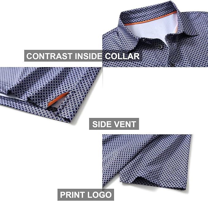 Men's Golf Polo Shirts Short Sleeve Striped Performance Moisture Wicking Dry Fit Golf Shirts for Men