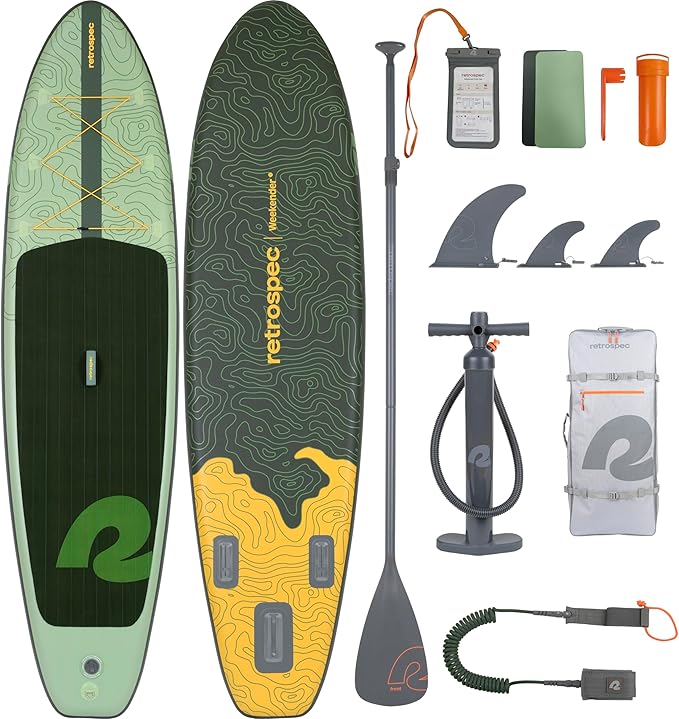 Retrospec Weekender Inflatable Paddle Board with Beach Accessories - 10'6" X 32in SUP Board, Textured Deck Pad, Pump & Travel Bag - Lightweight iSUP